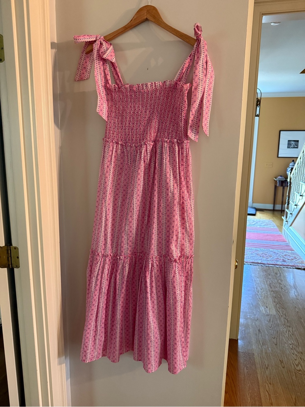 Tuckernuck Pink Tie-Shoulder Smocked Tiered Dress NWT